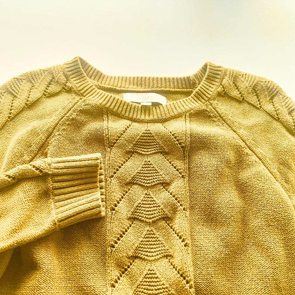 Loft 100 Cotton Cable Knit Crewneck Women's Sweater Green Medium